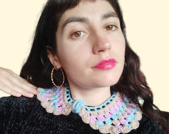 Handmade Crochet Collar - Beige, Sky Blue and Lilac