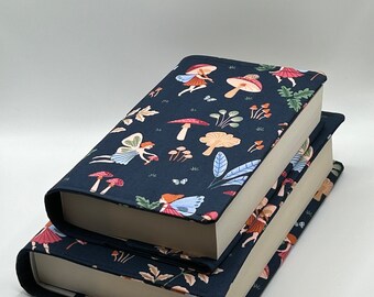 Hardback and Paperback Adjustable Book Cover Bundle | Navy Fairy Mushrooms Design