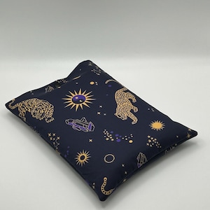 Handmade Navy Celestial Cats Padded Book Sleeve | Book Protector