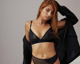 Black Transparent Bra | Minimalist Sheer Mesh Lingerie
