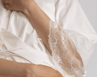White Cotton Bridal Robe | Handmade Lace Trim Wedding Gift