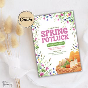 Potluck Flyer Template Editable | Printable Potluck Invitation | Spring Potluck Flyer | Christmas Potluck Evite | Potluck Party Invite