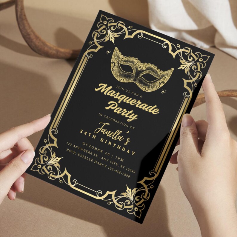 Masquerade Ball Birthday Invitation Template - Editable &amp; Printable ...