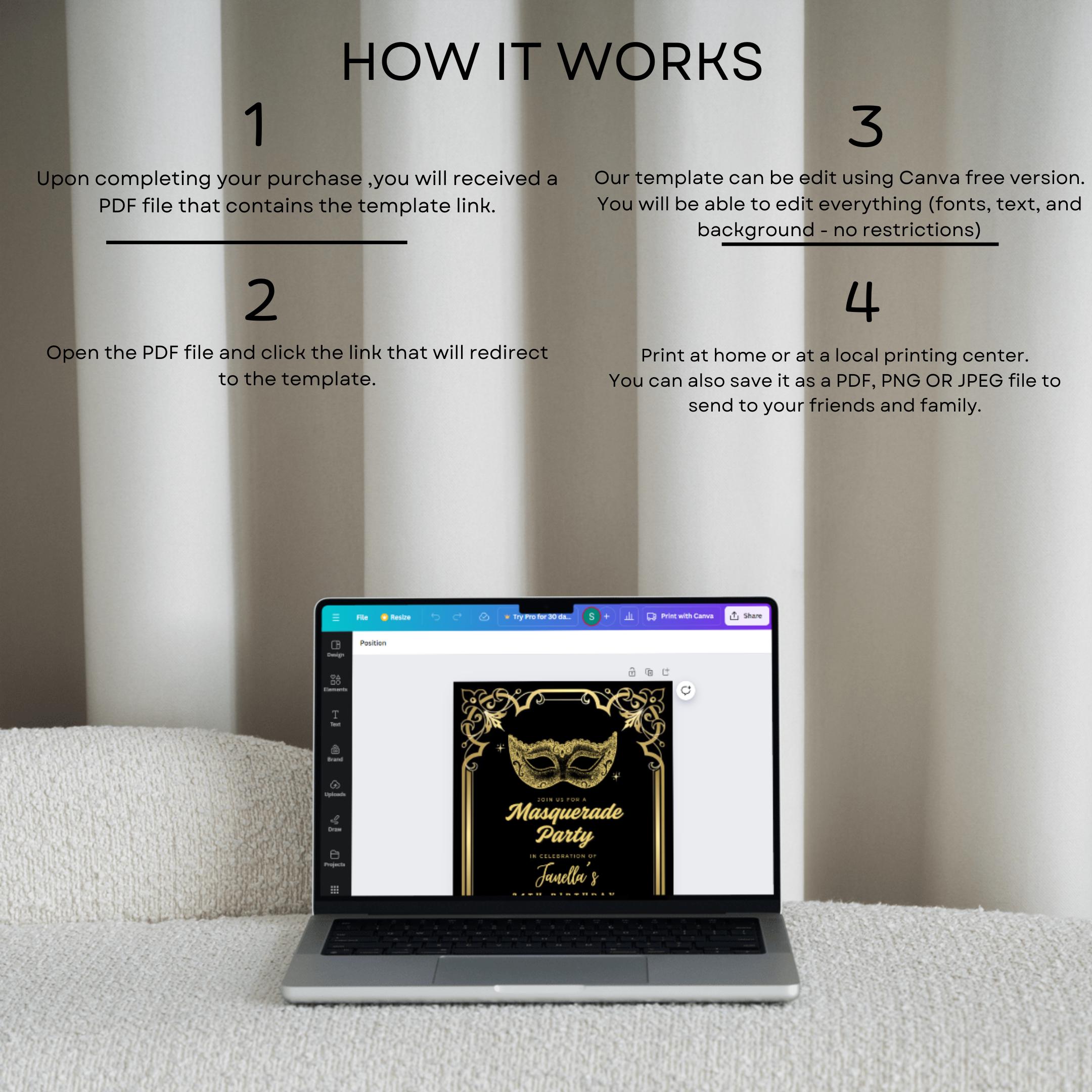 Masquerade Ball Birthday Invitation Template - Editable &amp; Printable ...