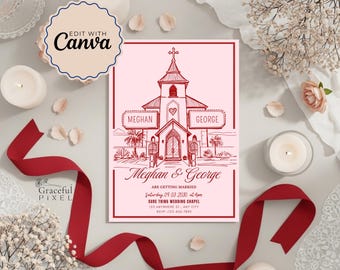 Las Vegas Save the Date, Vegas Wedding Invitation, Sure Thing Chapel Theme Invite, Vegas Themed Wedding Printable, Editable Elopement Invite