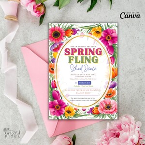 Spring Fling Einladung, Schultanz Flyer, Printable Spring Fling Tickets, PTO Party einladen, Printable Party einladen