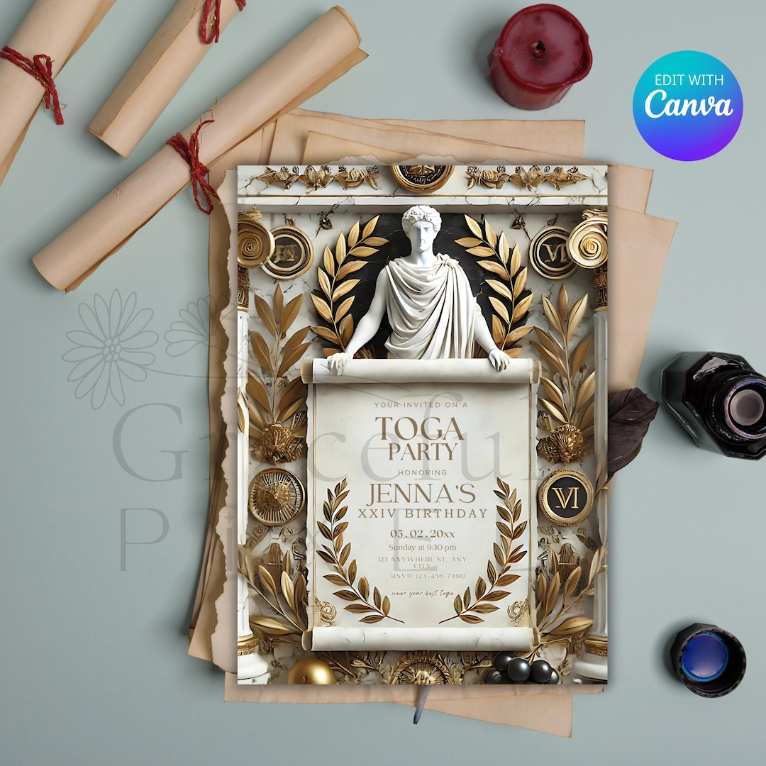 Toga Party Invitation - Editable Ancient Rome & Greece Event Invite ...