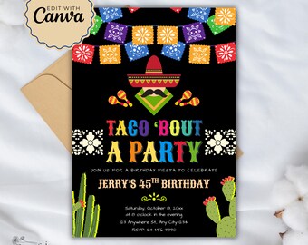 Taco Bout Birthday Invite, Printable Mexican Fiesta Invitation, Taco Twosday Party Invitation, Fiesta Birthday Invitation Digital Download