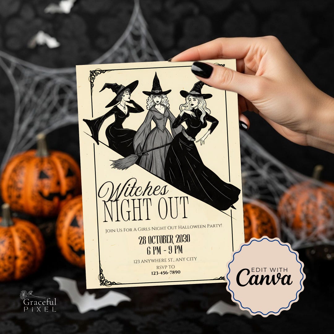 Witch Invite Witches Night Out Invitation, Hocus Pocus Birthday or Party Invite ...