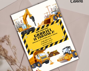 Faire-part d'anniversaire tout vide | Invitation sur le thème d'une fête de la construction, minimaliste pour célébrer le 3e anniversaire de Can You Dig It Digger