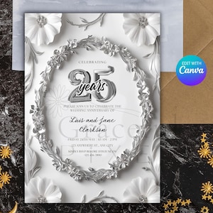 Hochzeitseinladung - Elegante Silberhochzeitskarten, modernes druckbares Design für Ihre 25-jährige Jubiläumsparty