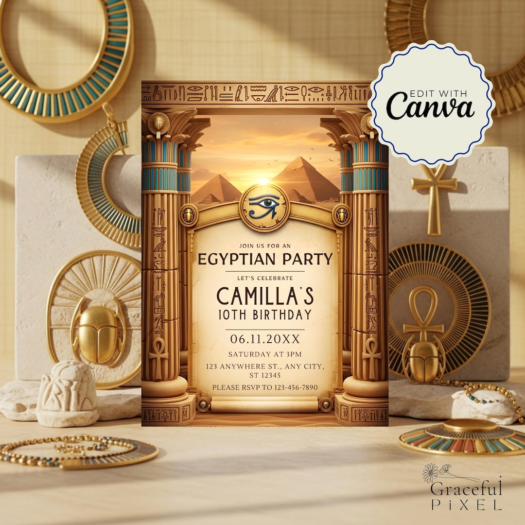 Egyptian Birthday Invitation | Ancient Egypt Party Invite | Custom ...