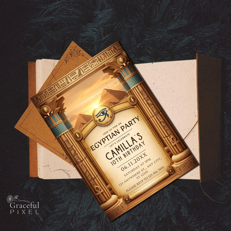 Egyptian Birthday Invitation | Ancient Egypt Party Invite | Custom ...