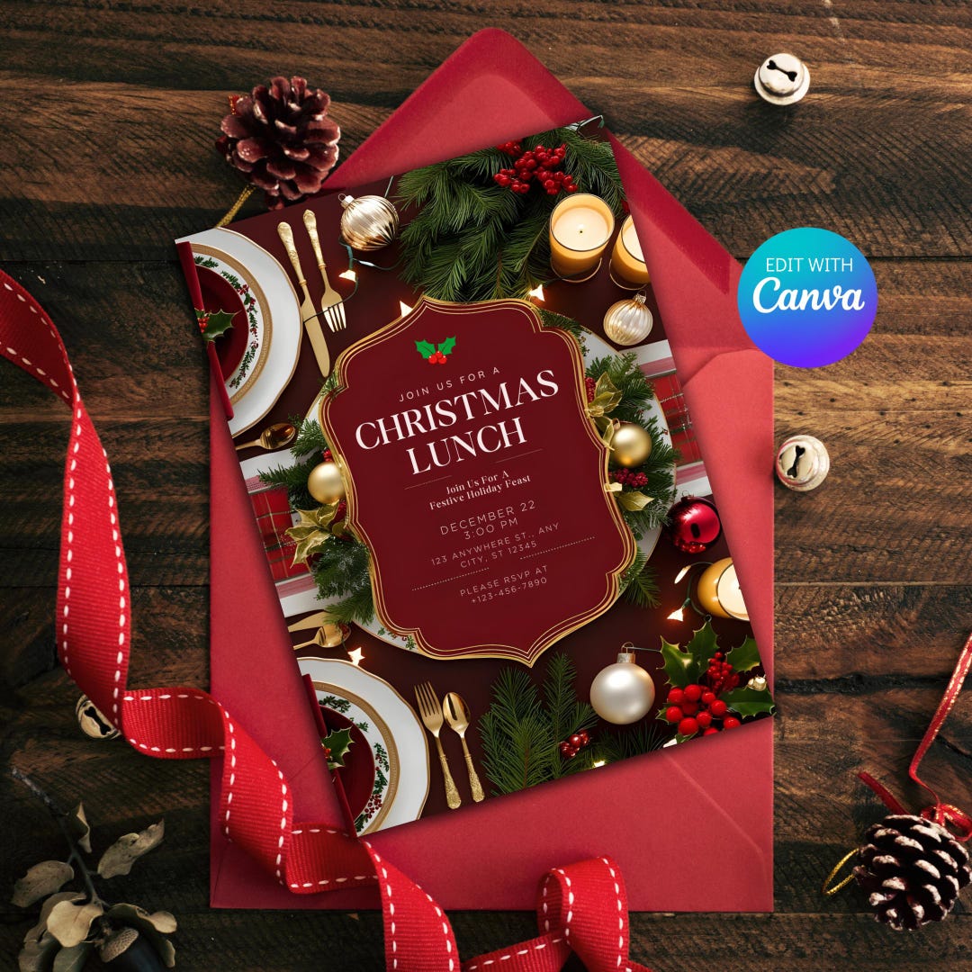 Editable Christmas Luncheon Invitation Xmas Lunch Invitation Christmas