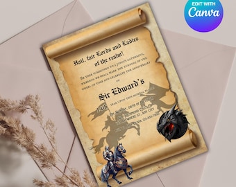 Medieval Birthday Invite | Printable Medieval Party Invitation Template | Renaissance Digital Invite for Kids' Birthdays