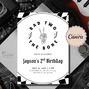 Bad Two The Bone Invite, Bad 2 The Bone, Bad Idea Birthday Theme Invite, Skeleton Peace Sign Printable Party Invite
