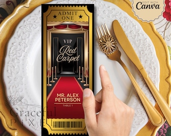 Red Carpet Place Card, Red Carpet Birthday Place Card, Hollywood Theme Place Card, Hollywood Party Place Card