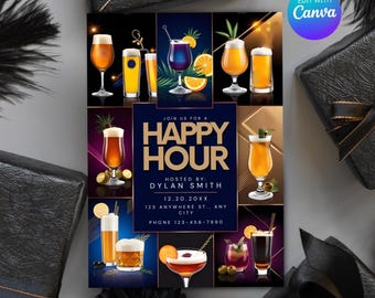 Happy Hour Invite - Retirement Cocktail Hour Invitations, Printable Party Invite for Business & Social Events