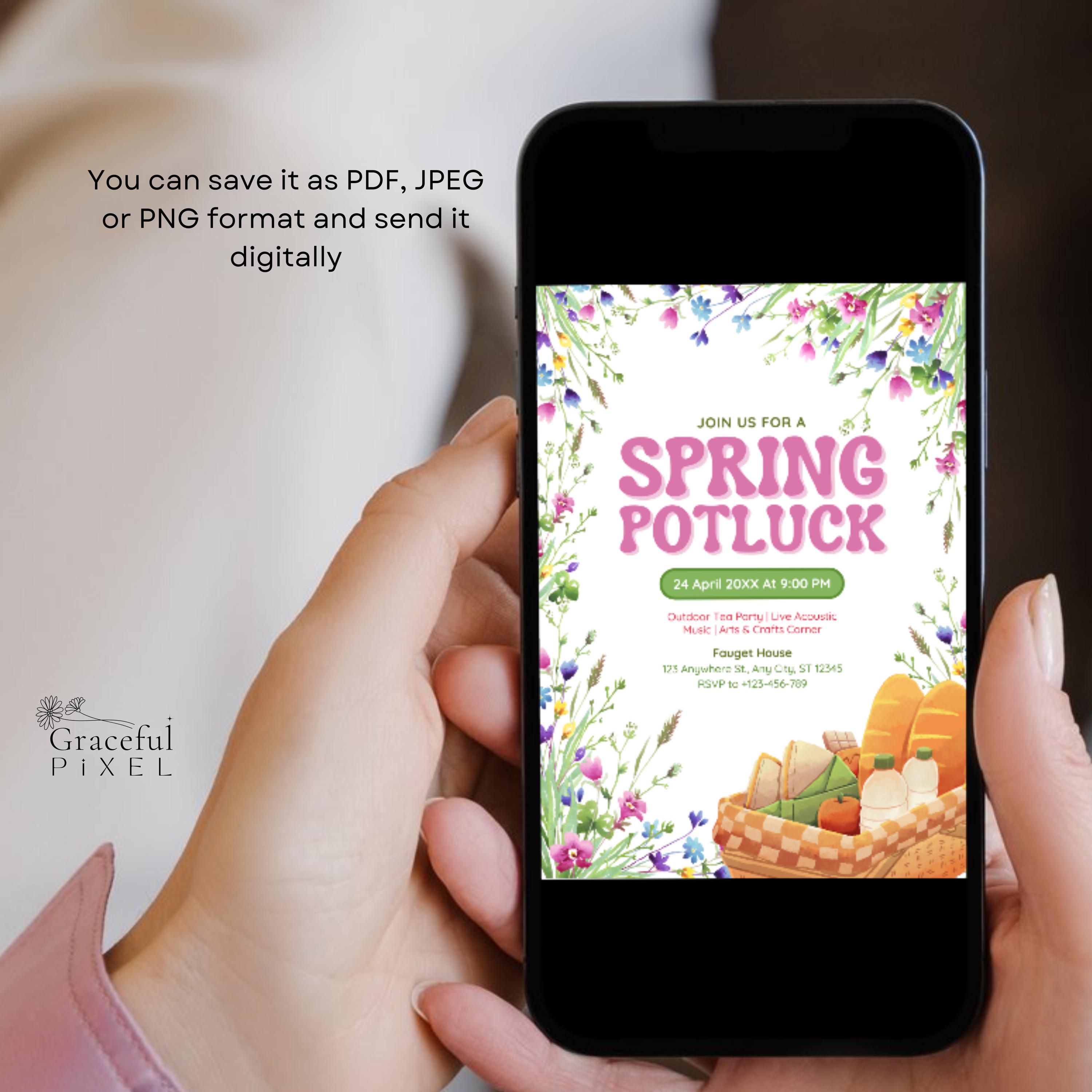 Editable Spring Potluck Invitation Template (PDF, JPEG, PNG) - Etsy