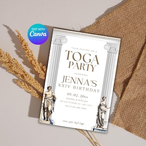 Invito per festa in toga - Invito per evento modificabile sull'antica Roma e Grecia, modello stampabile per costume da toga, perfetto per le celebrazioni