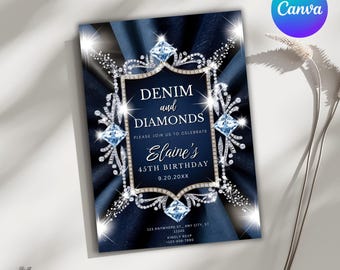 Denim and Diamond Invite, Denim Invitation, Denim Theme Party Invitation, Denim and Diamond Birthday Invite Printable Party Invite Diamond