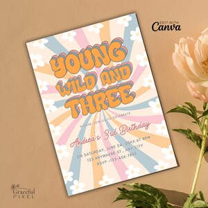 Junge Wilde und Drei Einladung | Boho Chic dritten Geburtstag Party einladen | Druckbare Geburtstagseinladung