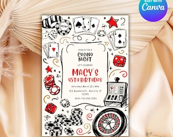 Casino Birthday Invitation - Poker & Playing Card Invite for Casino Themed Party, Perfect for Casino Night Celebrations Printable Party Invi