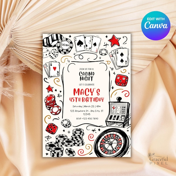 Casino Birthday Invitation - Poker & Playing Card Invite for Casino Themed Party, Perfect for Casino Night Celebrations Printable Party Invi
