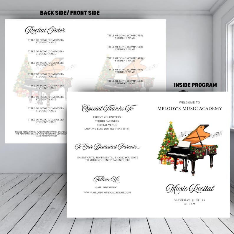 Piano Program List Holiday Piano Recital Program Template (PDF, JPEG, PNG) - Etsy