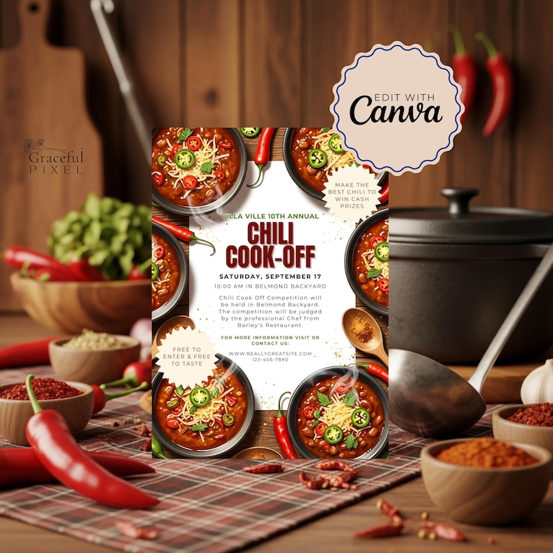 Chili Cook off Flyer | Editable Canva Contest Invite & Template for ...