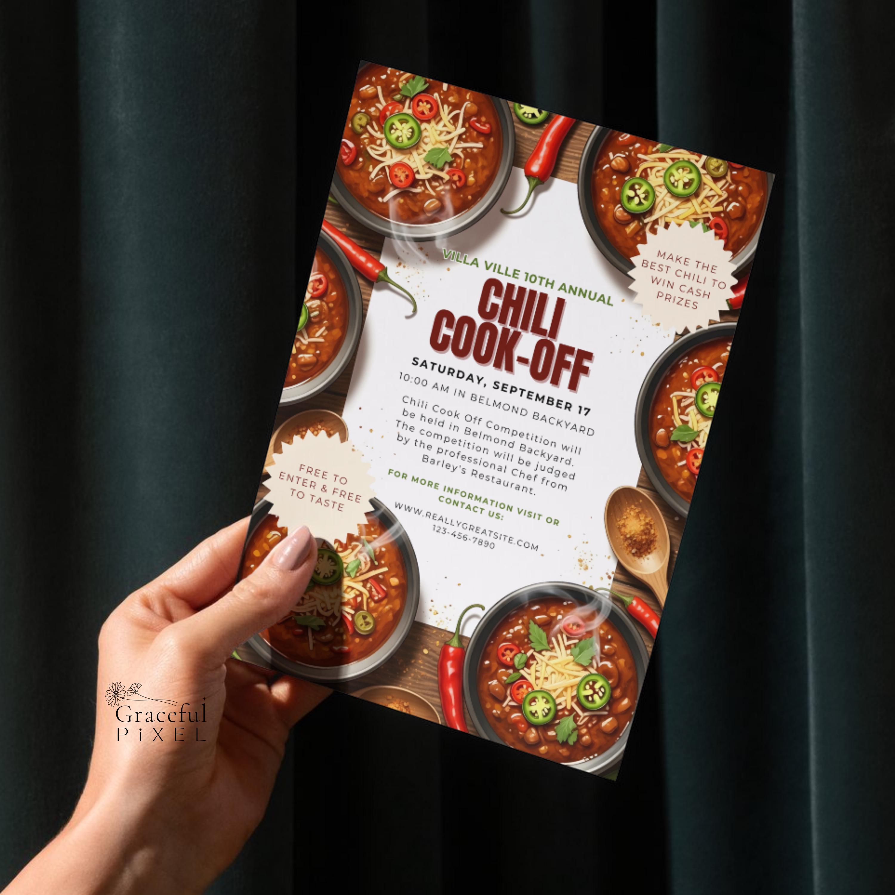 Chili Cook off Flyer | Editable Canva Contest Invite & Template for ...