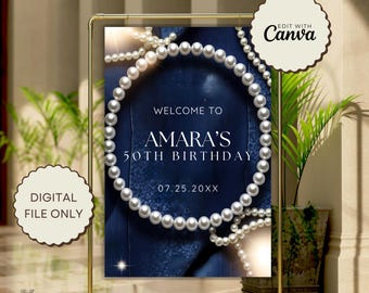 Denim and Diamonds Welcome Sign, Denim Theme Party Welcome Sign, Birthday Celebration Welcome Denim and Pearls Welcome Sign Printable