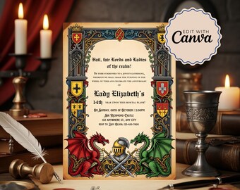 Medieval Birthday Invite Medieval Party Invite Medieval Invite Medieval Renaissance Invitation Digital Party Template Printable Party Invite