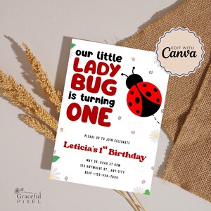 Invito di compleanno a tema coccinella, stampabile, per feste, biglietto d'auguri a tema coccinella, grazioso invito a tema coccinella per festeggiare il compleanno.