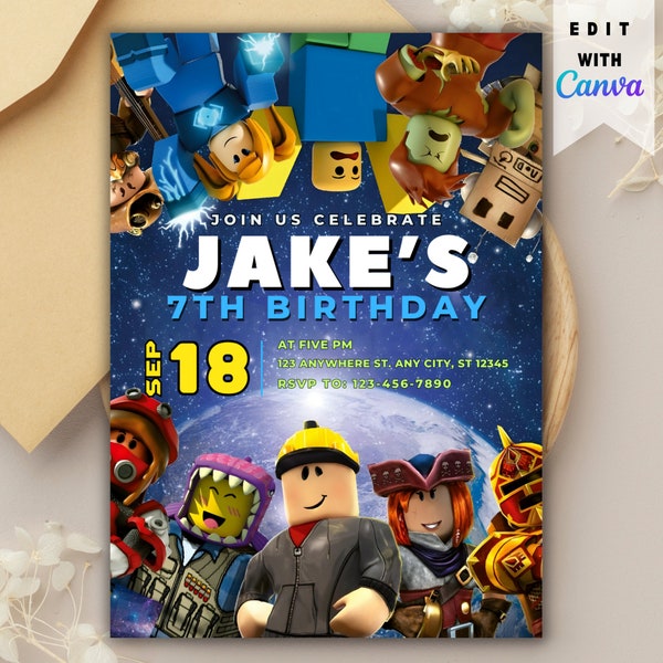 Online Birthday Invite Roblox Theme, Roblox Template, Canva Template, Perfect Digital Invitation for Memorable Kids Parties