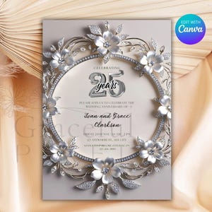 Hochzeitseinladung - Elegante Silberhochzeitskarten, modernes druckbares Design für Ihre 25-jährige Jubiläumsparty