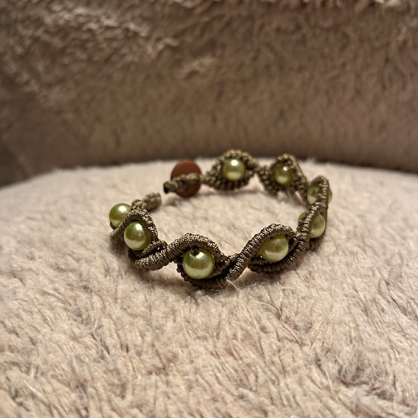 Bracelet Bohème vert en Micro-macramé