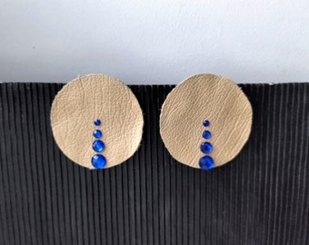 Big round earrings - studs, circle leather earrings, geometric genuine earrings, handmade earrings, woman's earrings, fashion accessories