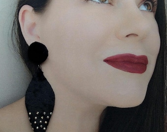 Black drop velvet dangle earrings,elegant women jewellery,fashion trendy accessory,birthday Valentines lovers gift for girlfriend,daughter