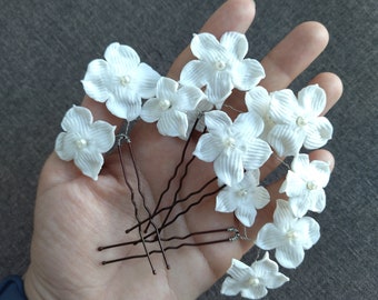 Flowers wedding hairpin set 4 pcs, white hair clips, boho bohemian wedding bride jewelry,handmade wedding hair decor,floral hair accessory