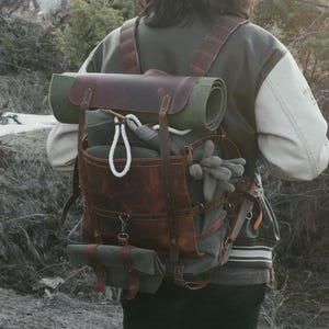 Rustic Backpacking Pack Waxed Canvas Leather Bushcraft Backpack | Waterproof Camping Rucksack ...