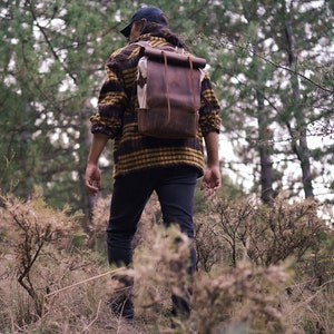 Retro Genuine Natural Cowhide Leather Canvas Bushcraft Backpack - Rucksack for Camping, Hiking, Hunting, Fishing, Daily Use / Unisex / Gift