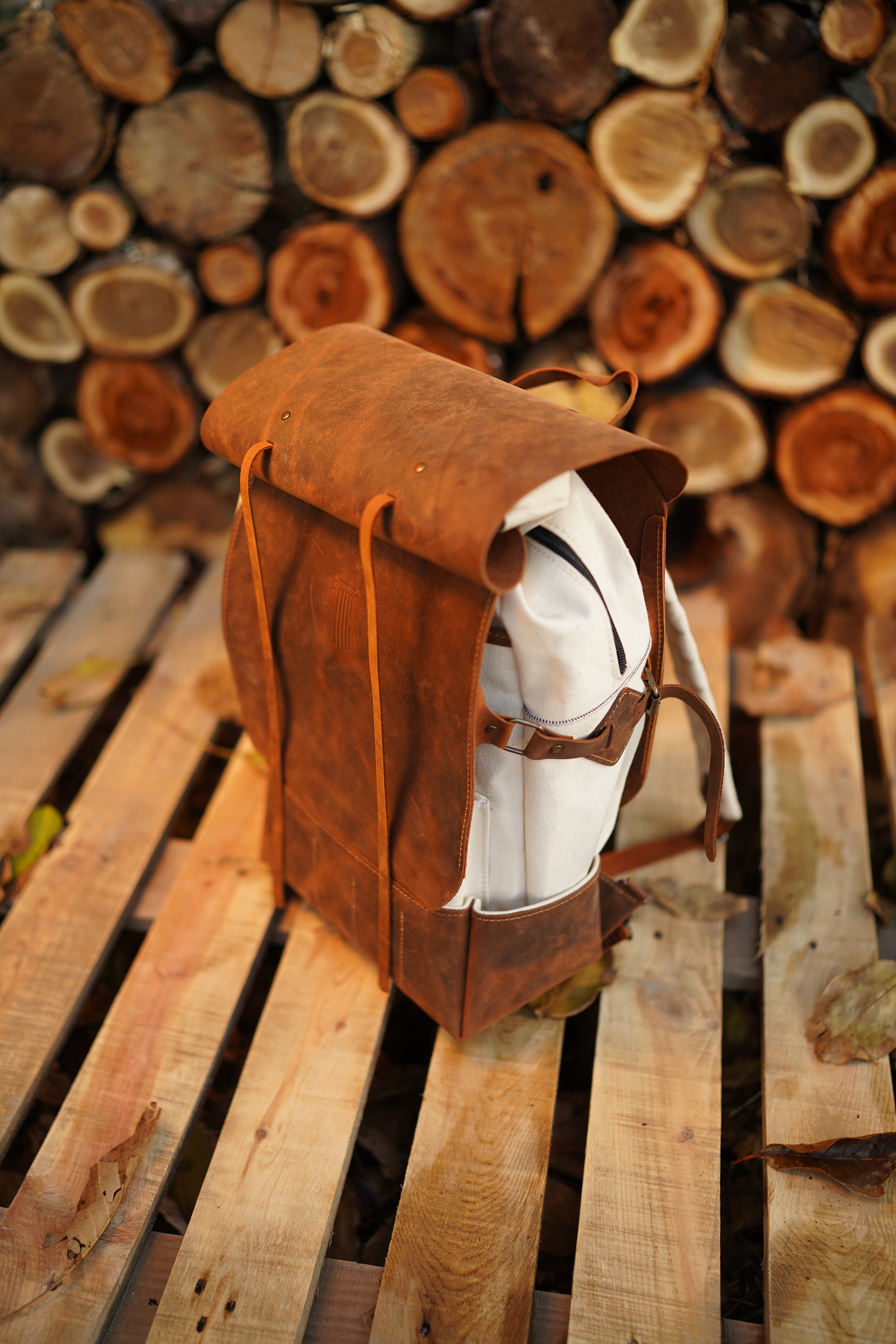Handcrafted Cowhide & Canvas Backpack – Brown, Cream, Gray Cowhide Laini Backpack - STS Ranchwear main image 4