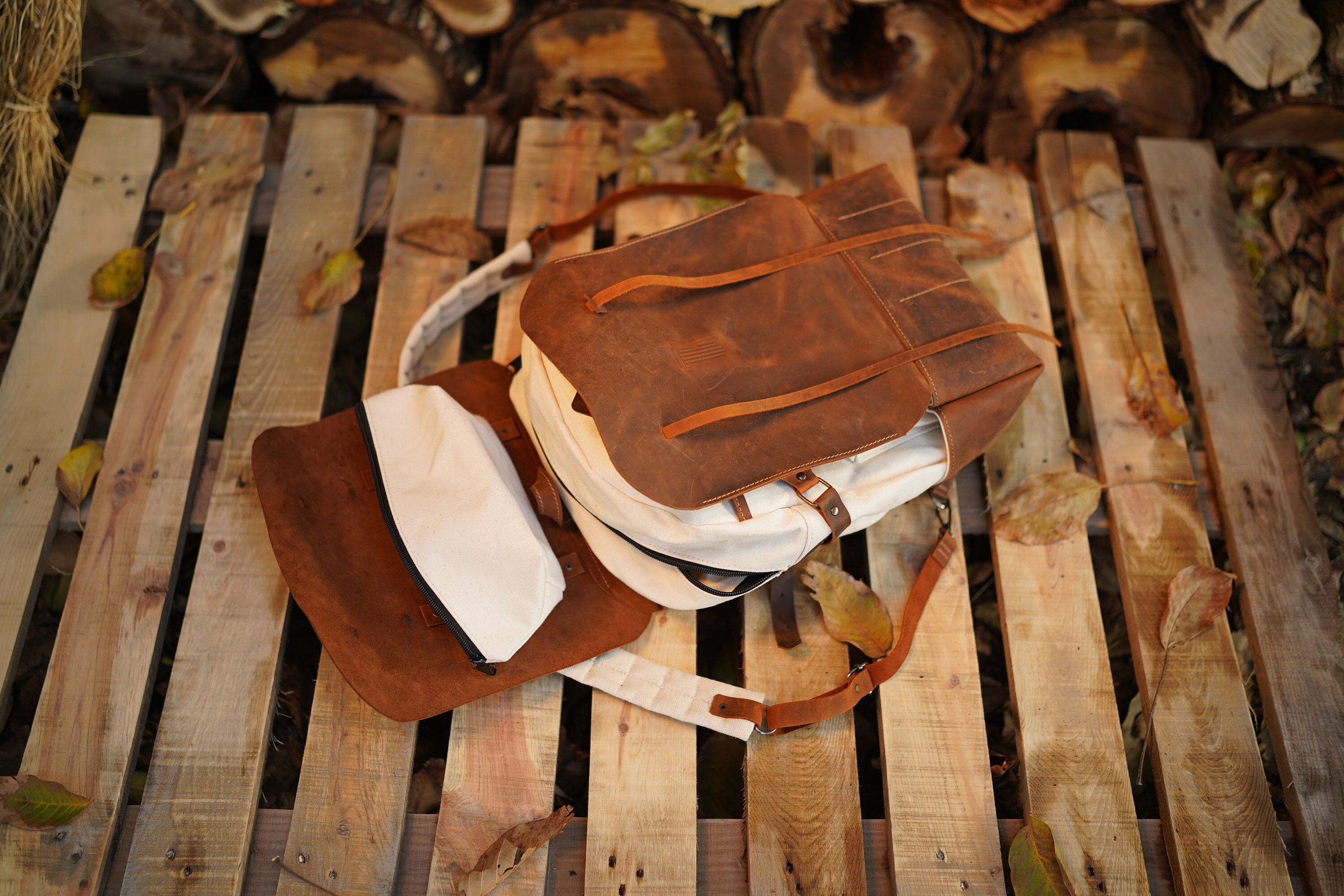 Handcrafted Cowhide & Canvas Backpack – Brown, Cream, Gray Cowhide Laini Backpack - STS Ranchwear main image 2
