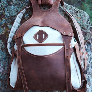 Leather Canvas Backpack / Travel Rucksack / Leather Bushcraft for Camping, Hiking, Hunting, Fishing, Sports and Daily Use / Unisex / Gift