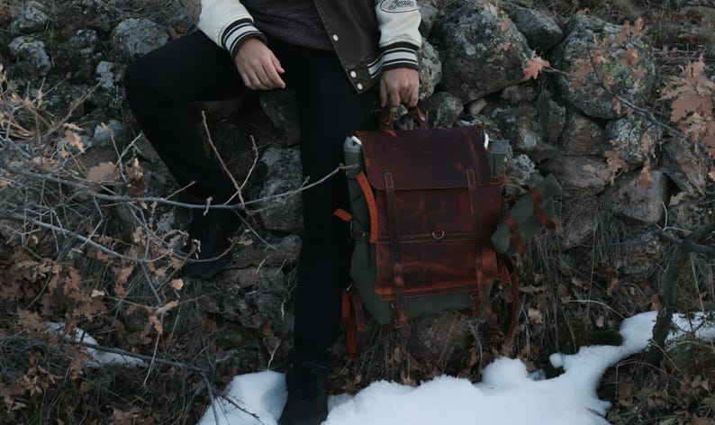 Rustic Backpacking Pack Waxed Canvas Leather Bushcraft Backpack | Waterproof Camping Rucksack ...