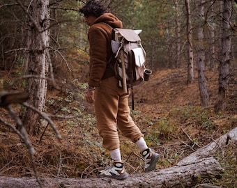 Handmade Leather Canvas Backpack: Bushcraft Hiking Rucksack