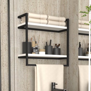 Wall-Mounted Towel Holder: 2-Tier Bathroom Shelf with Metal Frame