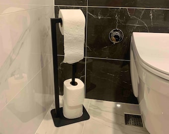 Portarrollos de papel higiénico independiente: soporte de metal fundido con almacenamiento