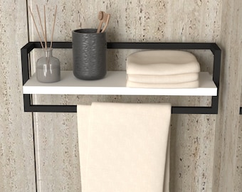 Portasciugamani Mensola da bagno Scaffale moderno fisso con struttura in metallo Mensola in legno Bagno Cucina Organizzatore domestico Scaffale multiuso Regalo per la casa